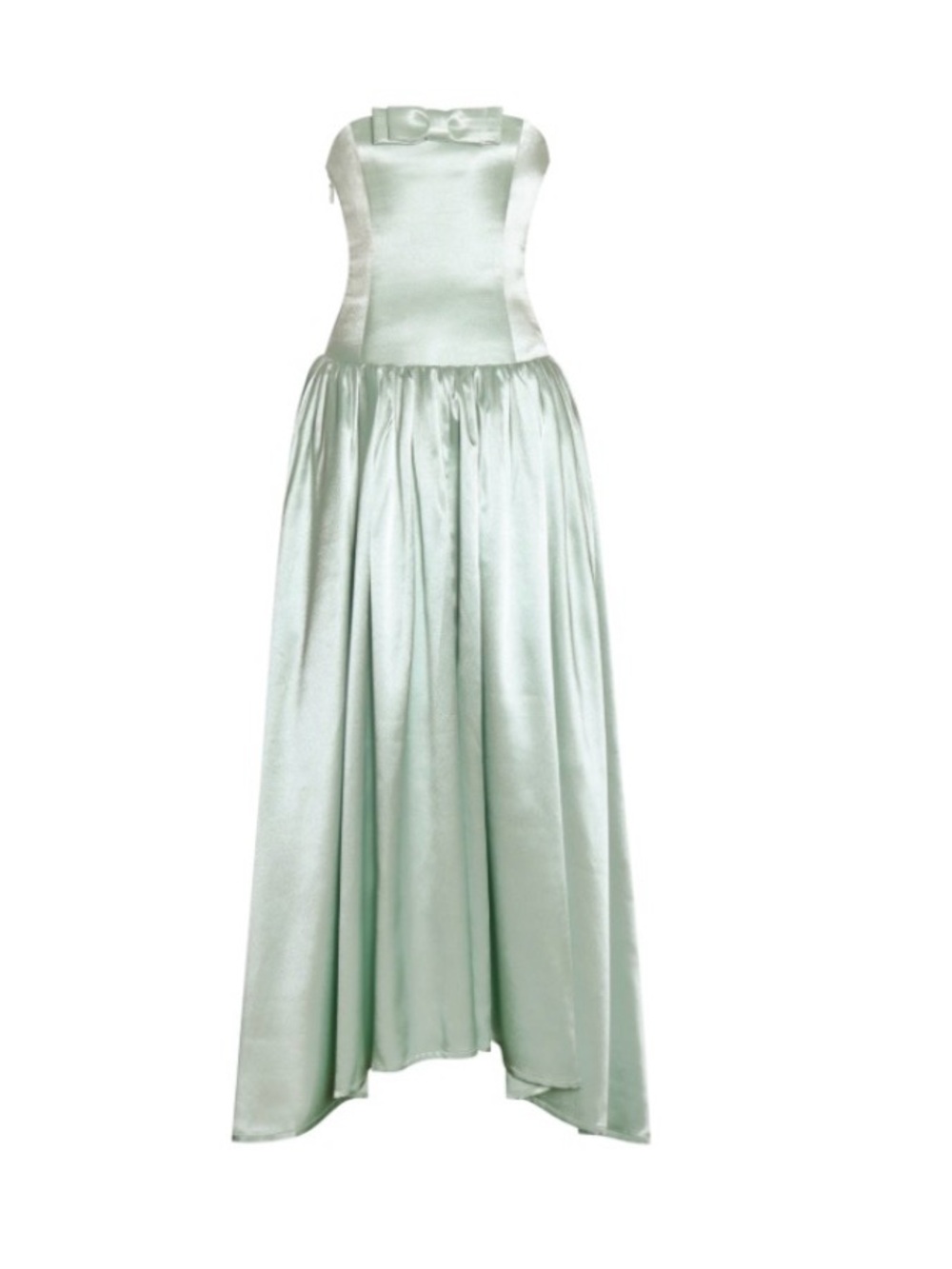 Mint Satin Floor-Length Evening Dress with Bow Neckline - Picture 8 of 13